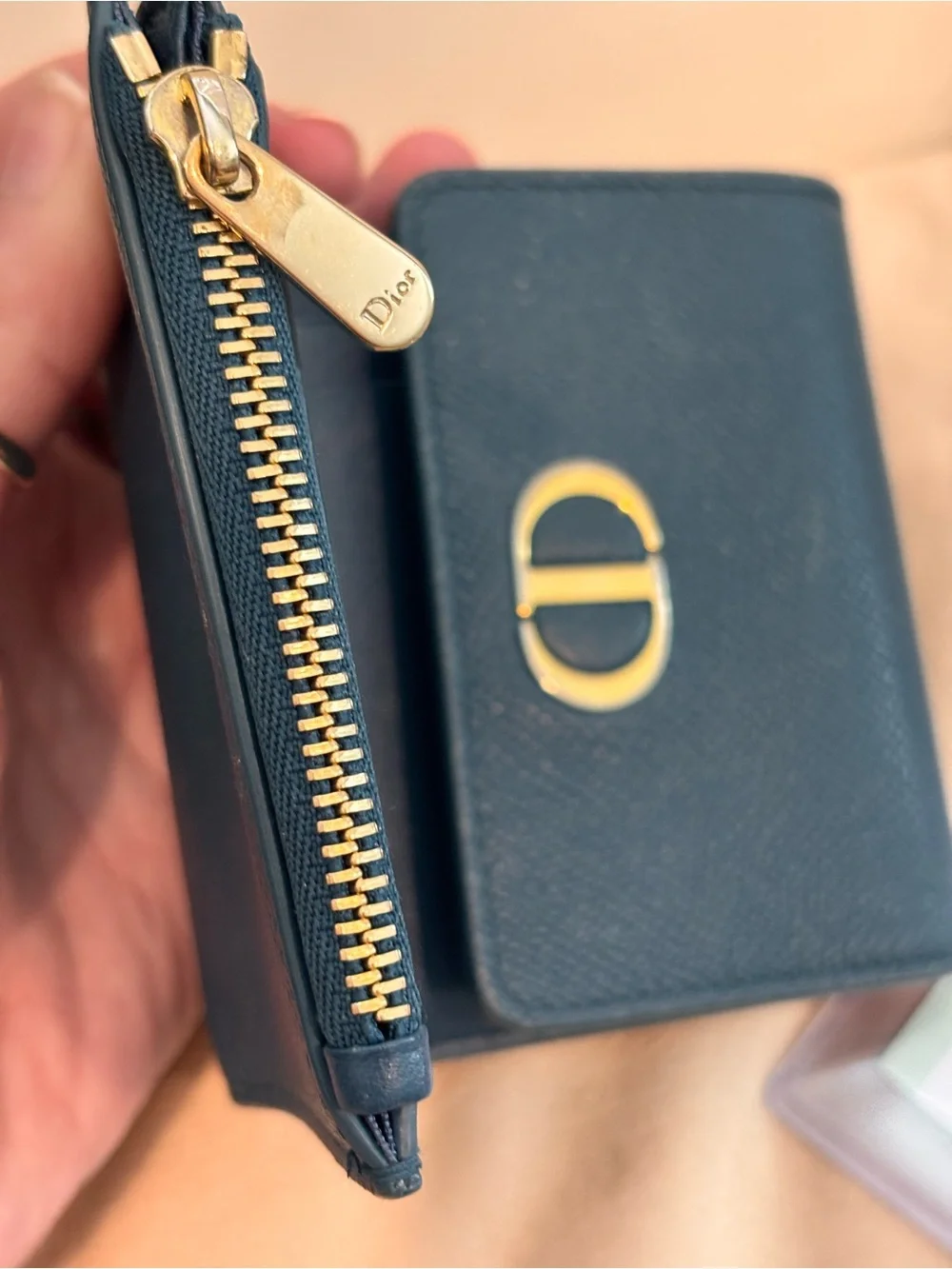 Christian Dior 30 Montaigne Lotus Teal Pebbled Leather Compact Wallet W/ COA
